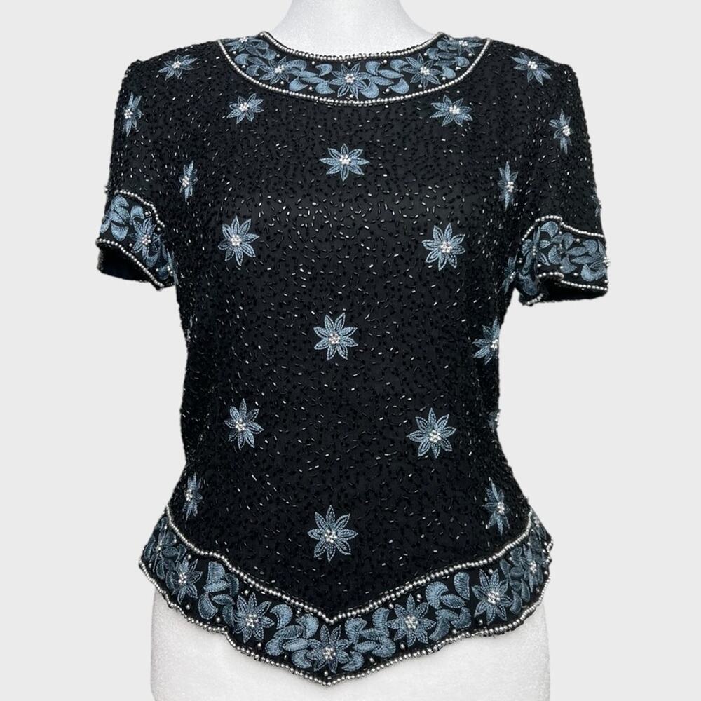 Cote d' Azur VTG Fairy Goth Ornate Floral Beaded Embroidered Formal Silk Top M